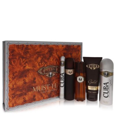 Cuba Gold by Fragluxe Gift Set — 3.3 oz Eau De Toilette Spray + 3.3 oz After Shave Spray + 6.7 oz Body Deodorant Spray + 6.7 oz Shower Gel + 1.17 oz EDT Spray (Men)